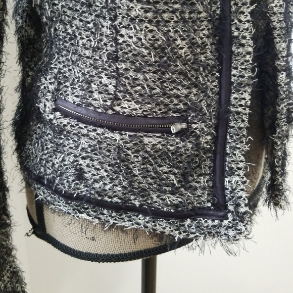 LINDEX open front fuzzy black white blazer - Picture 3 of 8